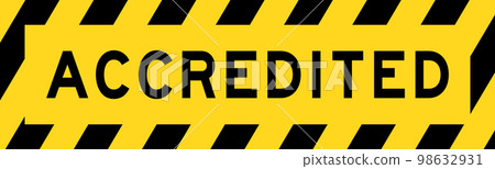 Yellow and black color with line striped label banner with word accredited Yellow and black color with line striped label banner with word accredited 98632931
