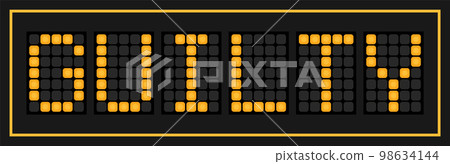 Orange color led banner in word guilty on black background 98634144