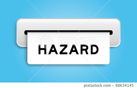 White coupon banner with word hazard from machine on blue color background White coupon banner with word hazard from machine on blue color background 98634145