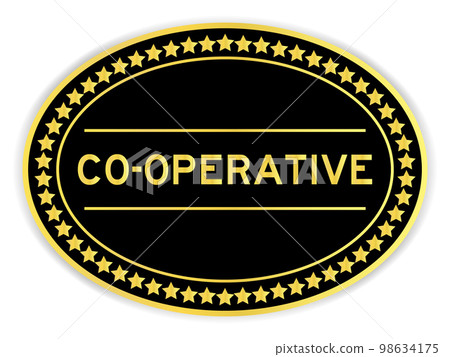 Black and gold color round label sticker with word co-operative on white background Black and gold color round label sticker with word co-operative on white background 98634175