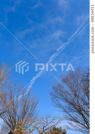 Winter sky and airplane cloud Winter sky and airplane cloud 98634451