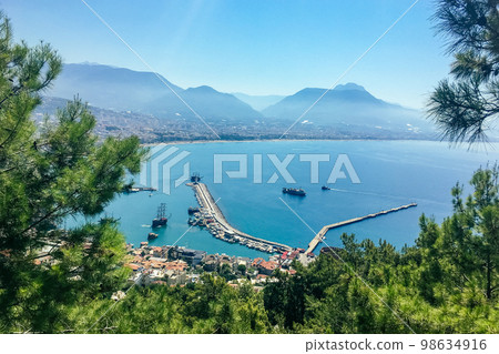 top view of the sea and piers in Alanya top view of the sea and piers in Alanya 98634916