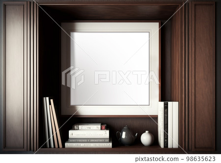 Square frame mockup on shelf, dark style Square frame mockup on shelf, dark style 98635623