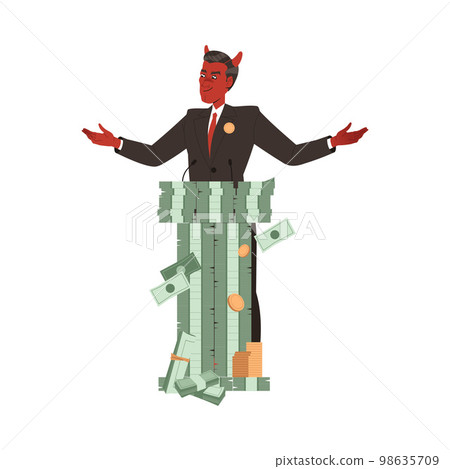 Bribery and Corruption with Man Politician Character Speaking from Tribune of Money Pile Vector Illustration 98635709