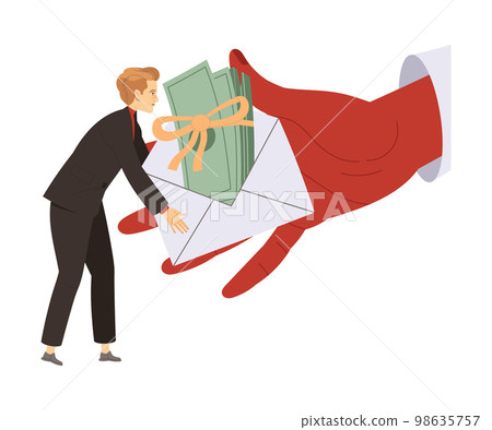 Bribery and Corruption with Man Character Taking Money in Envelope Vector Illustration 98635757