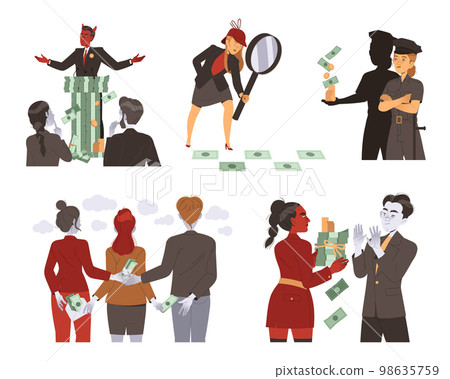 Bribery and Corruption with People Character Giving and Receiving Money Vector Set 98635759