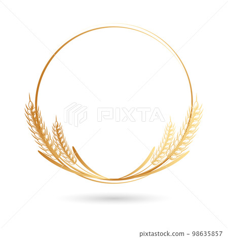 Spikelets of wheat, rye, barley, round frame. Golden icon, elegant design, vector Spikelets of wheat, rye, barley, round frame. Golden icon, elegant design, vector 98635857