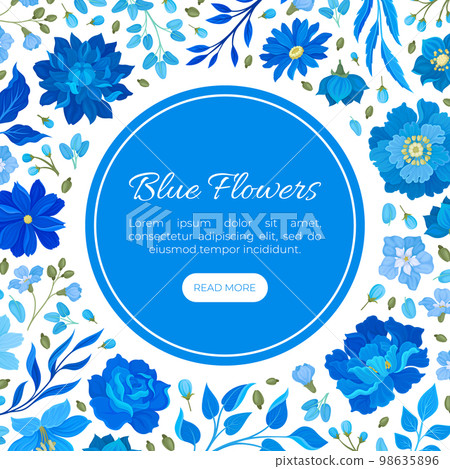 Blue Flowers Banner Design with Blooming Flora and Twigs Vector Template 98635896