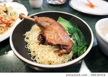 roasted duck noodles, noodles without soup or plain noodles roasted duck noodles, noodles without soup or plain noodles 98636458