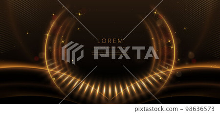 Elegant Golden light shines circle on dark brown background with lighting effect and sparkle. Template premium award design. Elegant Golden light shines circle on dark brown background with lighting effect and sparkle. Template premium award design. 98636573