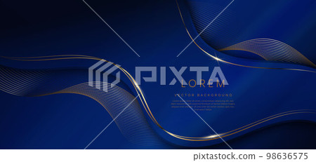 Abstract 3d dark blue background with gold lines curved wavy sparkle with copy space for text. Luxury style template design. Abstract 3d dark blue background with gold lines curved wavy sparkle with copy space for text. Luxury style template design. 98636575