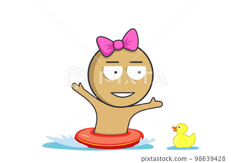 Girl bathes in the sea in an inflatable circle 98639428