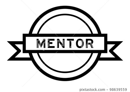Vintage black color round label banner with word mentor on white background 98639559