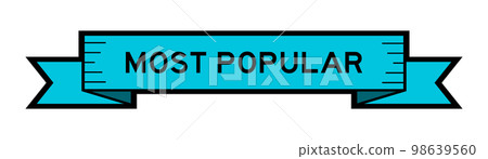 Blue color ribbon label banner with word most popular on white background 98639560