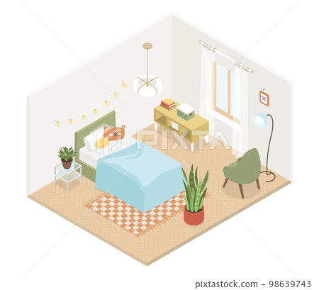 Minimalist bedroom for kids- modern vector colorful isometric illustration 98639743