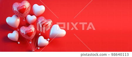 Valentine's Day illustration with a red 3D heart on a banner background 98640113
