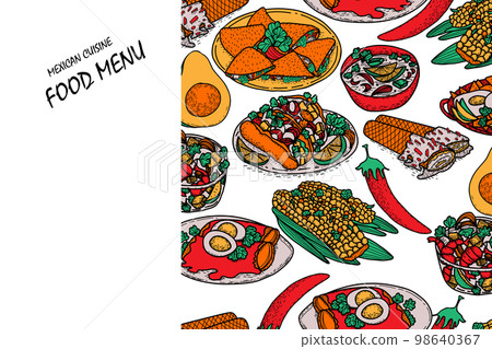 Vector Mexican food banner. Hand drawn latin american food menu design. Vector Mexican food banner. Hand drawn latin american food menu design. 98640367