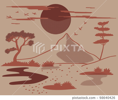 Japanese landscape in halftone style Japanese landscape in halftone style 98640426