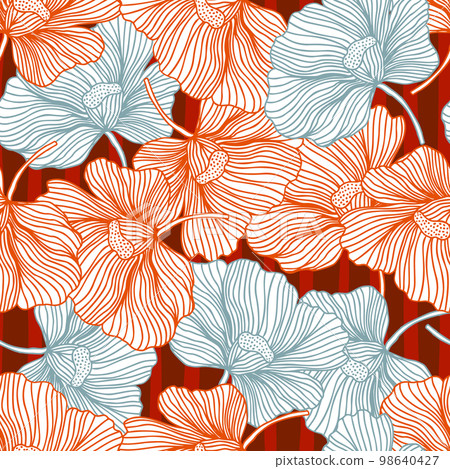 Flower buds seamless pattern ornament. Line style. Floral vintage outline endless background. Flower buds seamless pattern ornament. Line style. Floral vintage outline endless background. 98640427
