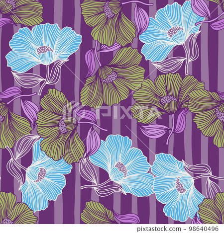 Vintage outline flower endless background. Delicate floral line seamless pattern. Vintage outline flower endless background. Delicate floral line seamless pattern. 98640496