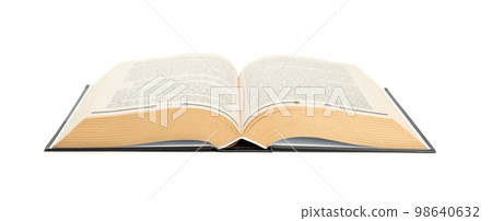 Open book on a white background. 98640632