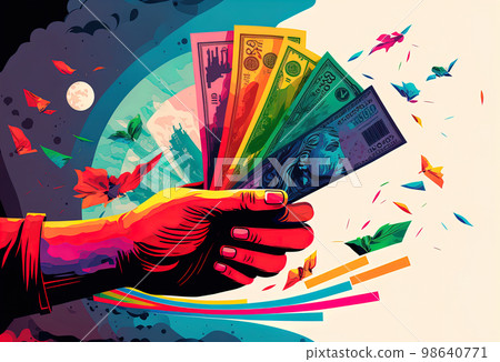 hand gives money,banknotes. Illustration style 98640771