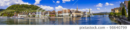 panoramic view of beautiful old town Stein am Rhein in Switzerland border with Germany. Popular tourist destination panoramic view of beautiful old town Stein am Rhein in Switzerland border with Germany. Popular tourist destination 98640799