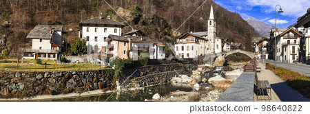 most scenic Alpine villages in Italian part - Fontainemore, medieval borgo in Valle d'Aosta region most scenic Alpine villages in Italian part - Fontainemore, medieval borgo in Valle d'Aosta region 98640822