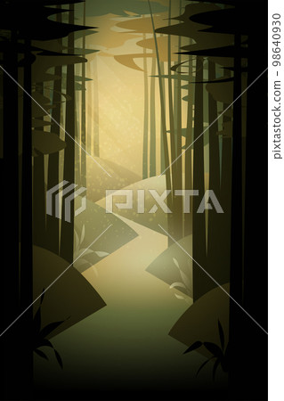 Illustration of a footpath through the mysterious forest. 98640930