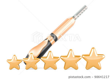 Hyaluronic pen with five golden stars. 3D rendering Hyaluronic pen with five golden stars. 3D rendering 98641217
