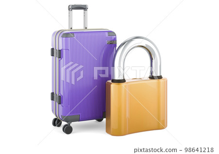 Luggage with padlock, 3D rendering Luggage with padlock, 3D rendering 98641218
