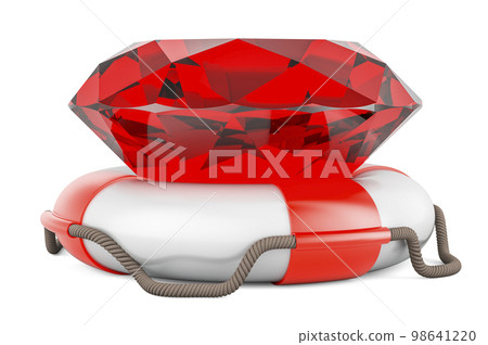 Red gem with lifebuoy, 3D rendering Red gem with lifebuoy, 3D rendering 98641220