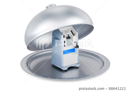 Restaurant cloche with Home Oxygen Concentrator, 3D rendering Restaurant cloche with Home Oxygen Concentrator, 3D rendering 98641221