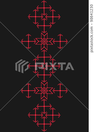 Colored geometric figures of ethnic embroidery. Ukrainian pattern. Ethnic ornament. Cross-stitch. Vector illustration. Colored geometric figures of ethnic embroidery. Ukrainian pattern. Ethnic ornament. Cross-stitch. Vector illustration. 98641230