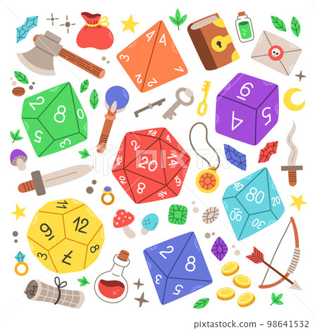 D8 D10 D12 D20 Dice for Board games, RPG dice set for table game vector D8 D10 D12 D20 Dice for Board games, RPG dice set for table game vector 98641532
