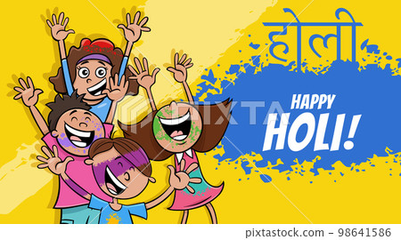 Hindu Holi festival design with comic characters Hindu Holi festival design with comic characters 98641586