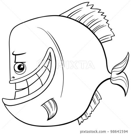 cartoon piranha fish animal character coloring page 98641594