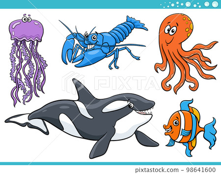 cartoon sea life or marine animal characters set cartoon sea life or marine animal characters set 98641600