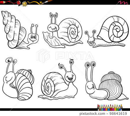 cartoon snails animal characters set coloring page 98641619