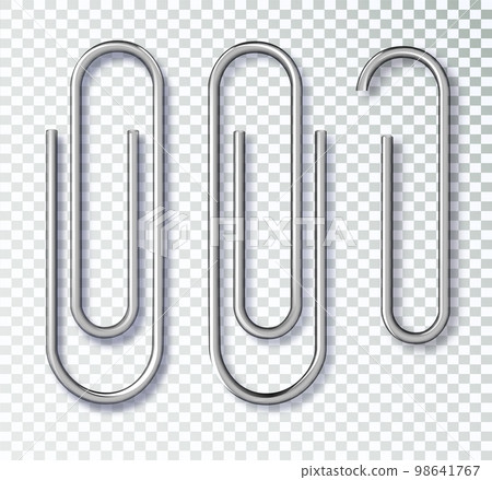 Realistic metal paper clip . Page holder, binder. Vector 98641767