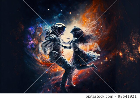 Dancing lovers in magic space background. Generative Ai 98641921