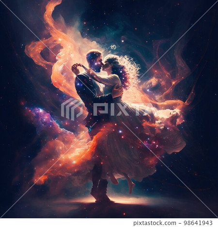 Dancing lovers in magic space background. Generative Ai Dancing lovers in magic space background. Generative Ai 98641943