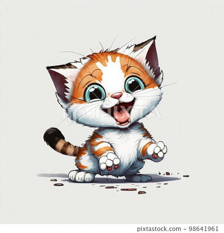 Sweet, happy and funny cartoon kitty isolated on white background. Generative Ai Sweet, happy and funny cartoon kitty isolated on white background. Generative Ai 98641961
