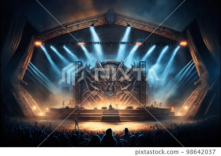 Concert stage with power sound system and lights. Generative Ai 98642037