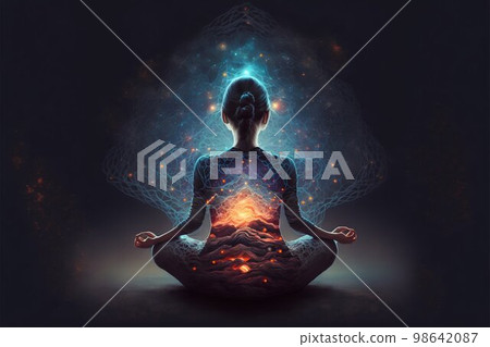 Woman yoga meditation in lotus pose. Generative ai 98642087