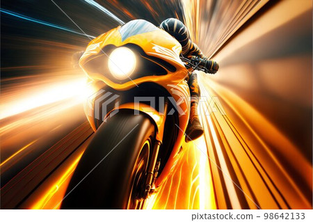 Sport racing bike high speed with road lights. Generative AI Sport racing bike high speed with road lights. Generative AI 98642133
