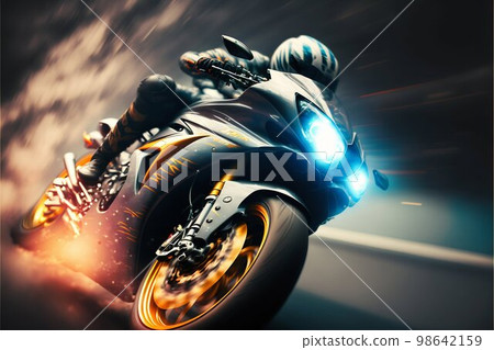 Sport racing bike high speed with road lights. Generative AI 98642159