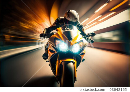 Sport racing bike high speed with road lights. Generative AI Sport racing bike high speed with road lights. Generative AI 98642165