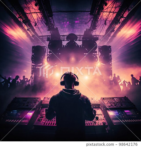 Big sound system on concert stage. Generative AI Big sound system on concert stage. Generative AI 98642176