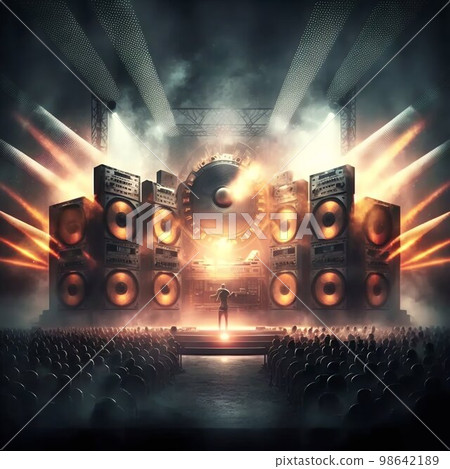 Big sound system on concert stage. Generative AI 98642189